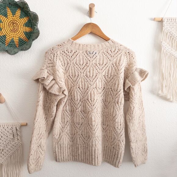 Old Navy Sweater Set To Taupe Wool Blend Pointelle Pullover Size Small - Picture 4 of 8